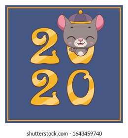 2020 year of the rat theme on blue background