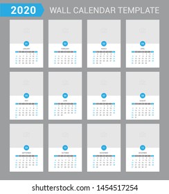 2020 year, wall calendar template, vector design layout. Set of 12 months.