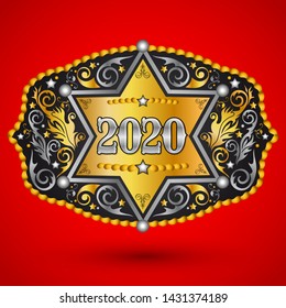 2020 Year Western Cowboy belt buckle with Sheriff Badge vector design