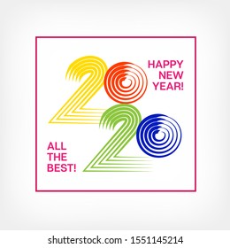 2020 Yellow, Orange, Blue, Red Vector Banner. Textured Trail New Year, Christmas Music Party Ornament. Hand Painted Brush Stroke Winter Celebration Template. 2020 Noble New Year Ad Flyer Design
