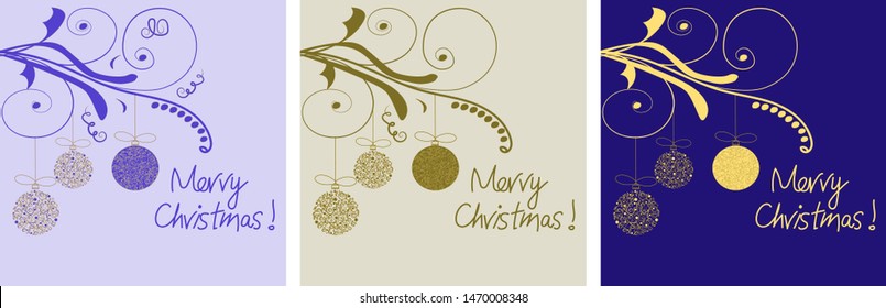 2020.Happy New year, merry Christmas.Floral ornament and hanging balls.Illustration of seamless pattern in vector.