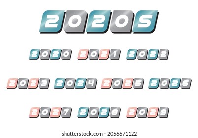 2020s Year Labels | Timeline Clipart Set And Calendar Headers |  | Metallic Year Graphic | Futuristic Date Banners