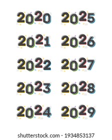 2020's Year Set, 2020, 2021, 2022, New Year Set, Twenty Twenty, Vector Illustration Background