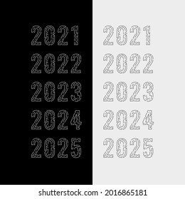 2021, 2022, 2023, 2024, 2025 digital, futuristic, technological numbers