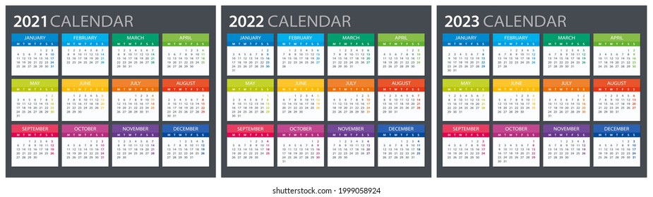 2021, 2022, 2023 Calendar - illustration. Template. Mock up