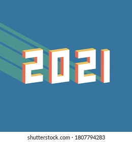 2021 con efecto de texto isométrico 3d.