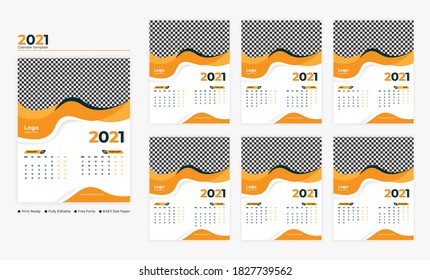 2021 6 page wall calendar design vector template