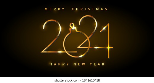 2021. Abstract  gold New Year on the black background. Design for  poster, flyer, postcard. Vector illustration.