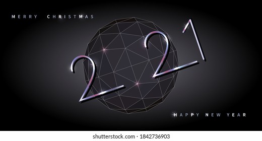 2021. Abstrakter polygonaler Hintergrund Neujahr im Dunkeln. Design für Poster, Flyer, Postkarte. Vektorgrafik.