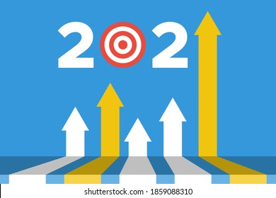 2021 with aim and up arrow, startup in new year