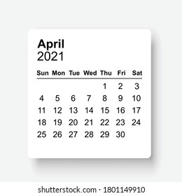 2021 April Calendar design. Simple design.