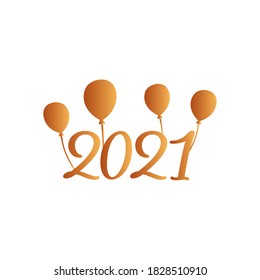 2021 with balloons gold gradient style icon design, Happy new year welcome celebrate and greeting theme Vector illustration