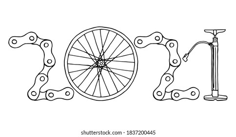 2021 Bicycle Happy New Year vector card illustration on white background