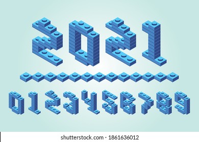2021 Blue Isometric Bricks Number