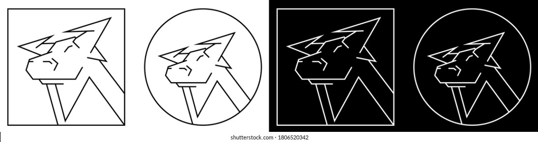 2021 bull, ox the symbol of new year of Chinese calendar. Stylized image in regular geometric lines. Icon, logo in black and white style