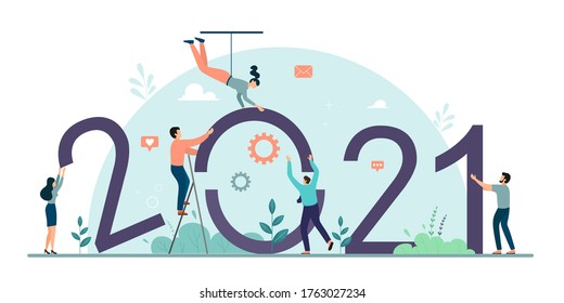 2021 business vector concept. A close-knit and friendly team builds a business.