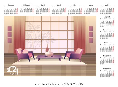 2021 calendar apartment interior english vector