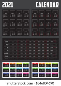 2021 Calendar Collection Isolated on a Background