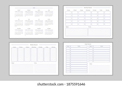 2021 calendar and daily weekly monthly personal planner diary template in classic strict style. Monthly calendar individual schedule minimalism restrained design for business notebook