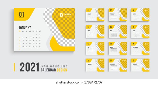2021 calendar design, calender design for 202, professional desk calendar design week start on sunday, yellow color clean desk calendar design.