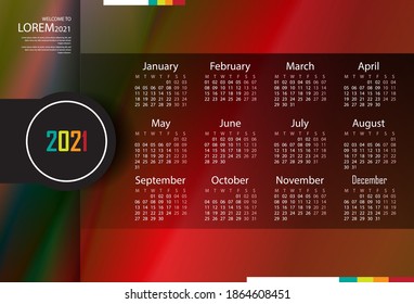 2021 calendar design, colorful and abstract background design