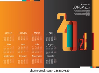 2021 calendar design, colorful and modern background