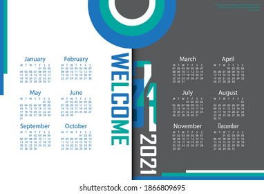 2021 calendar design, colorful and modern background
