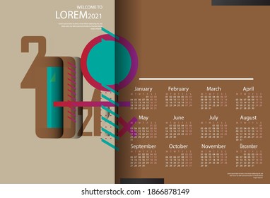 2021 calendar design, colors that use pop art colors, unique and modern.