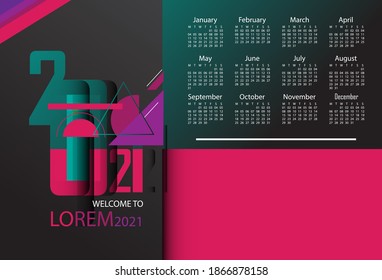 2021 calendar design, colors that use pop art colors, unique and modern.
