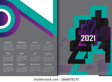 2021 calendar design, colors that use pop art colors, unique and modern.