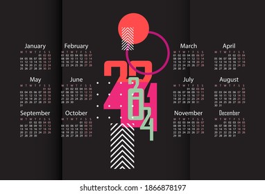 2021 calendar design, colors that use pop art colors, unique and modern.