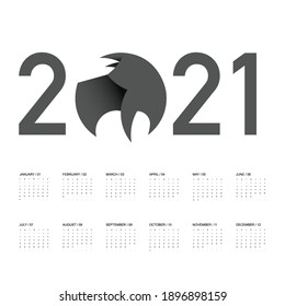 2021 calendar design.
Isolated vector illustration on white background.