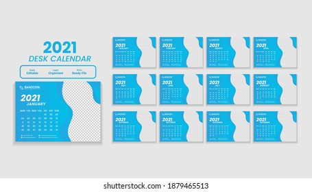 2021 calendar design, calendar design for 2021, professional desk calendar design week start on Sunday, colorful clean desk calendar design.