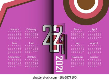 2021 calendar design with rainbow colors and fancy design like a new year party.