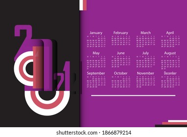 2021 calendar design with rainbow colors and fancy design like a new year party.