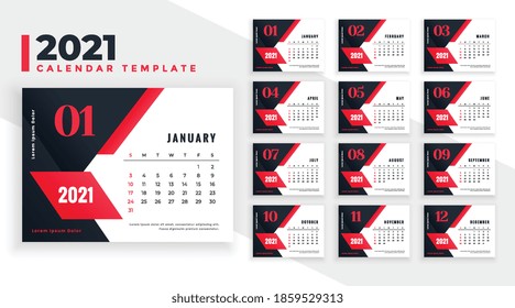 2021 calendar design in red black geometric shapes