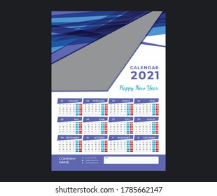 Diseño del calendario 2021. Conjunto de 12 meses. El calendario 2021 planificado para la semana de diseño corporativo de plantilla comienza el lunes.