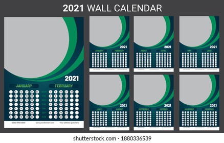 2021 calendar design. Set of 12 months. Monthly Wall Calendar 2021. 2021 calendar planner set for template corporate design week start on Monday.
