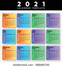 2021 Calendar design. Simple design.