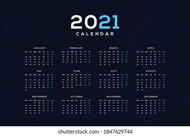 2021 Calendar design. Simple design.