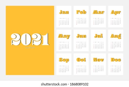 2021 calendar design template week starts on Sunday minimal style, vector illustration