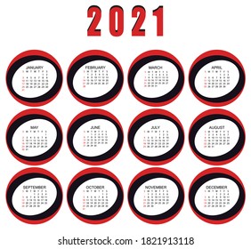2021 Calendar design vector 12 months one page design
