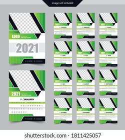 2021 Calendar Design. Week Start From Monday