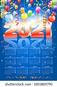 2021 calendar A format template with 3D numbers. vector