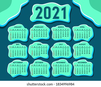 2021 calendar graphic design with unique styles and coloring and various styles suitable for your advertising and room decoration needs, vector file in eps format