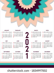 2021 calendar graphic design with unique styles and coloring and various styles suitable for your advertising and room decoration needs, vector file in eps format