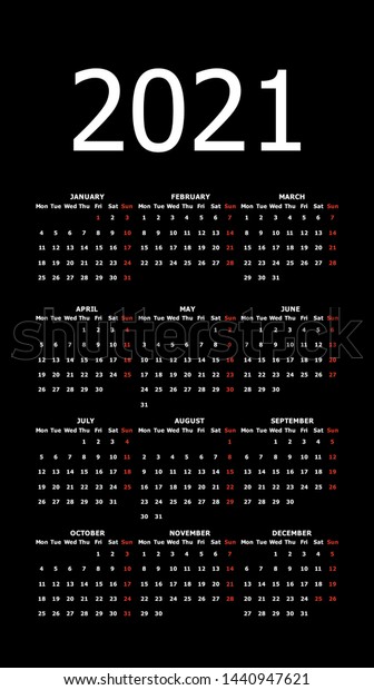 black calendar 2021 2021 Calendar Grid Black Pocket Week Stock Vector Royalty Free 1440947621 black calendar 2021