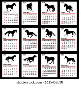 2021 calendar with horses silhouettes