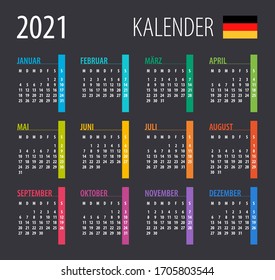 2021 Calendar - illustration. Template. Mock up. German version