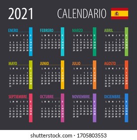 2021 Calendar - illustration. Template. Mock up. Spanish version Vector